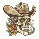 Mexican style skull with cowboy hat with tattoo design idea