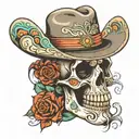 Mexican style skull with cowboy hat with tattoo design idea