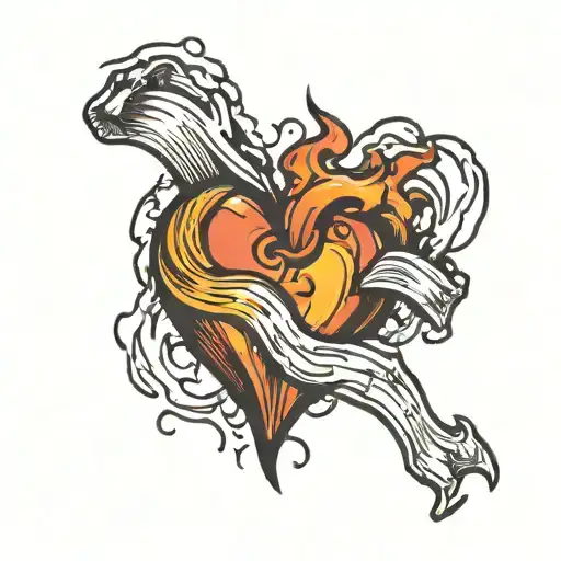 Broken heart in fire with letter S tattoo design idea