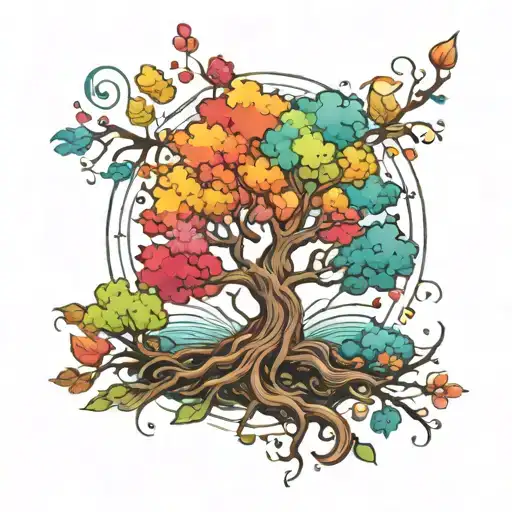 colorful tree tattoo design idea