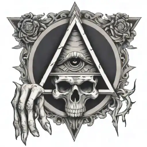 triangle skull hands with illuminati eye inside surrounded tattoo design idea