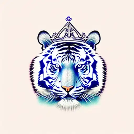 tiger with crown and bleu eyes tattoo design idea