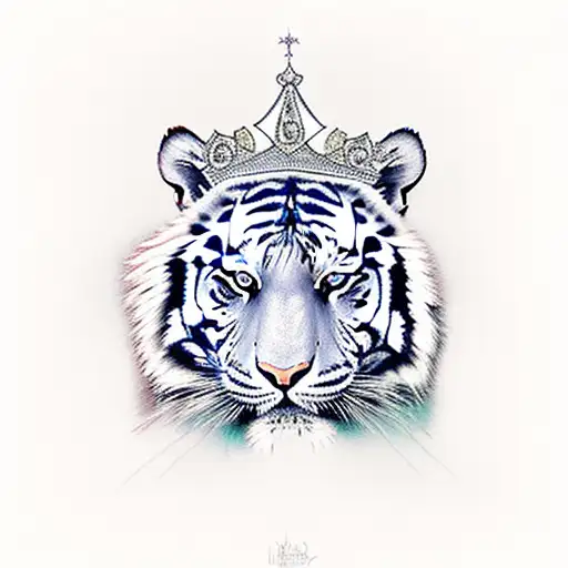 tiger with crown and bleu eyes tattoo design idea