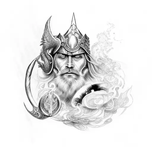 odin with the left eye with the blue flames tattoo design idea