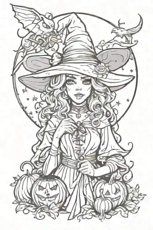 Witchy line art tattoo design idea