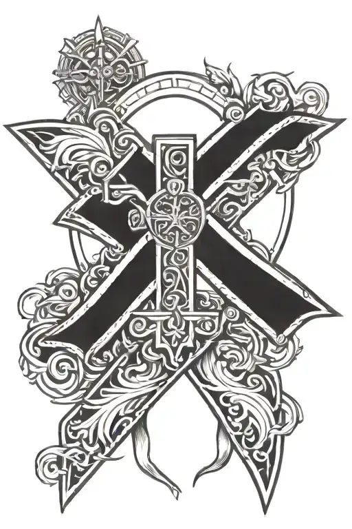 cross sun cancer ribbon tattoo design idea