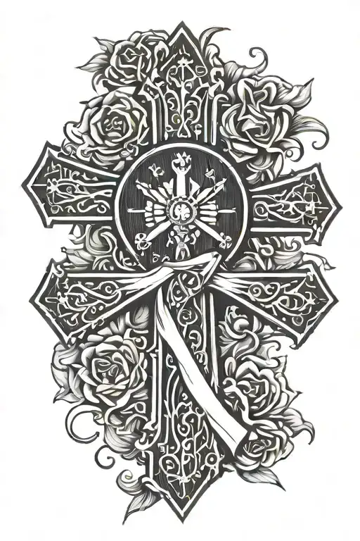 sun cancer ribbon cross baseball clock tattoo design idea