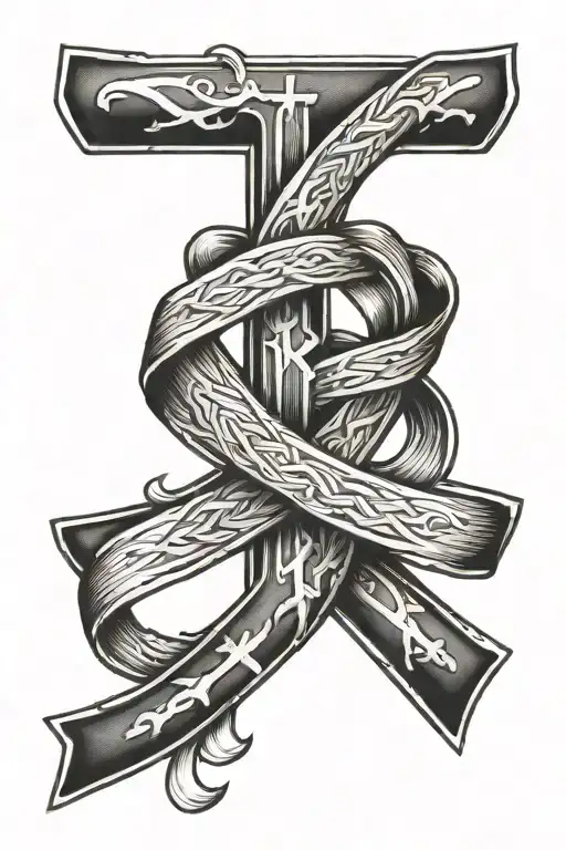 warrior cancer ribbon cross baseball  tattoo design idea