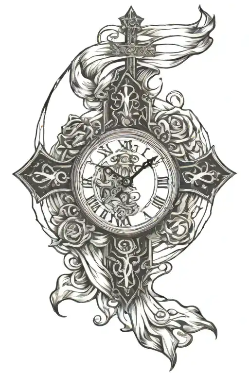 cross sun cancer ribbon clock baseball tattoo design idea