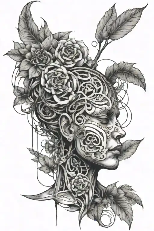 mind and body, line work tattoo design idea