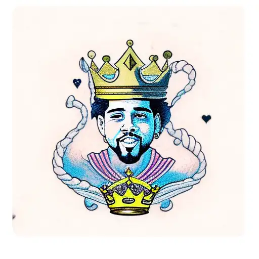 king playing card and j cole crown and phrase the pirsuit of happiness tattoo design idea