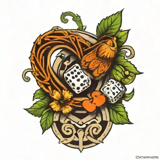 horseshoe, dice, clover, wing tattoo design idea
