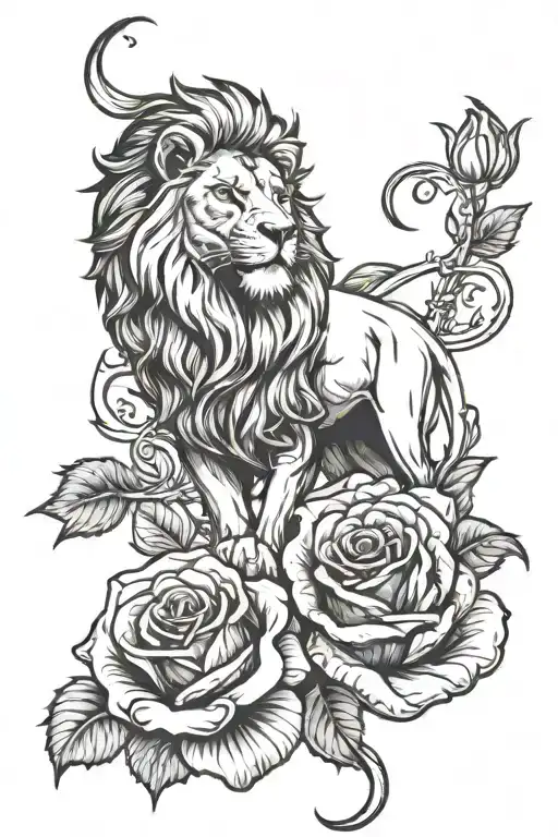 Lion and rose intertwined tattoo design idea