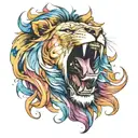 watercolor lion roaring tattoo design idea