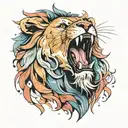 watercolor lion roaring tattoo design idea