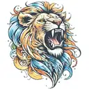 watercolor lion roaring tattoo design idea