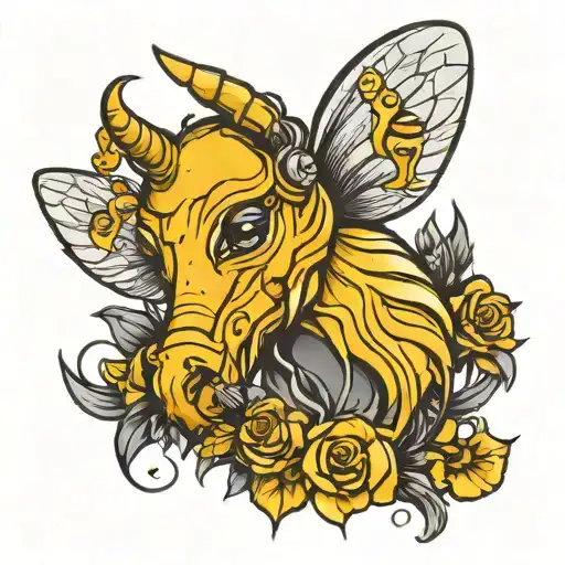horse head angle wings little queen bee at the heart  tattoo design idea