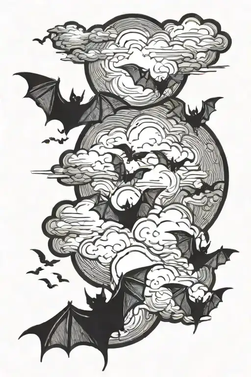 clouds bats flying tattoo design idea