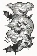clouds bats flying tattoo design idea