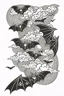 clouds bats flying tattoo design idea