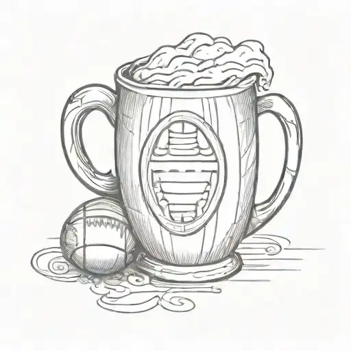 A rugby ball morphing into a beer mug tattoo design idea