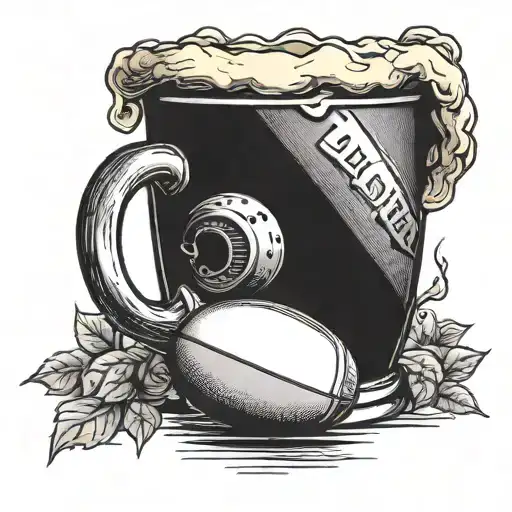 A rugby ball morphing into a beer mug tattoo design idea