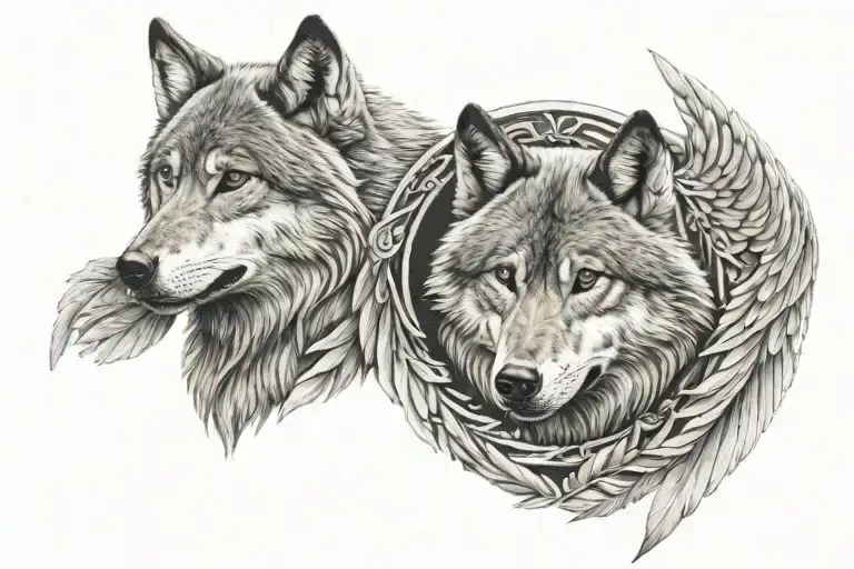 wolf head  and angel wings  tattoo design idea