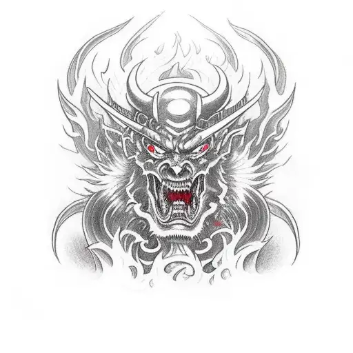 Demon Ronin Warrior surrounded by fire tattoo design idea