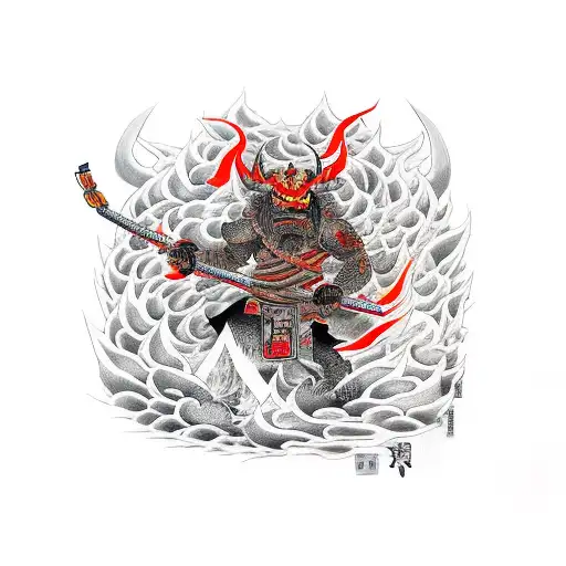 Demon Ronin Warrior surrounded by fire tattoo design idea