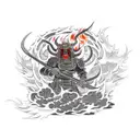 Demon Ronin Warrior surrounded by fire tattoo design idea