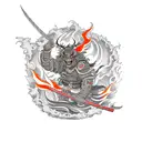 Demon Ronin Warrior surrounded by fire tattoo design idea