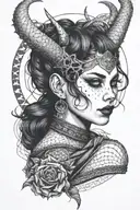 goth girl with horns wrapped tattoo design idea