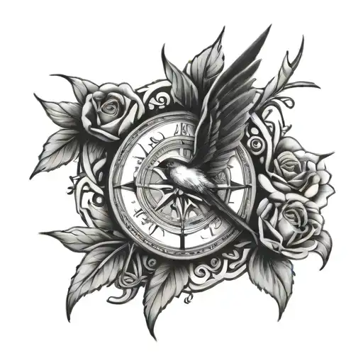 Create a tattoo design that combines gangsta imagery with traditional sailor tattoos like swallows or compasses tattoo design idea