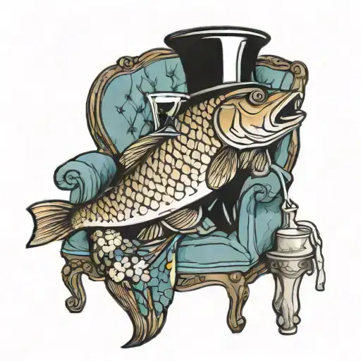 carp fish in chair drinking a martini tattoo design idea