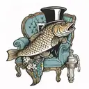 carp fish in chair drinking a martini tattoo design idea