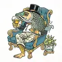 carp fish in chair drinking a martini tattoo design idea