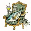 carp fish in chair drinking a martini tattoo design idea