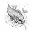 A mesmerizing underwater scene featuring various marine creatures in a dotwork style tattoo design idea