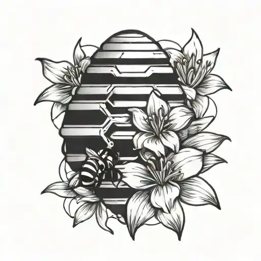 beehive and Lily flower intertwined tattoo design idea