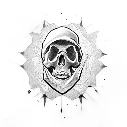 it will be a skull with eyes closed with a bandana. tattoo design idea
