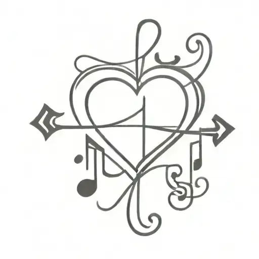 a cross with 3 hearts and music notes  tattoo design idea