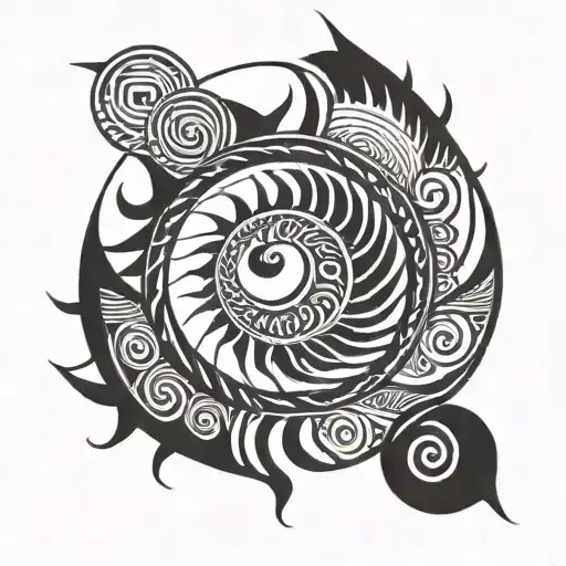 sun smiling with Fibonacci spiral tattoo design idea