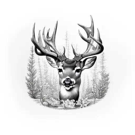 deer mountain forest tattoo design idea