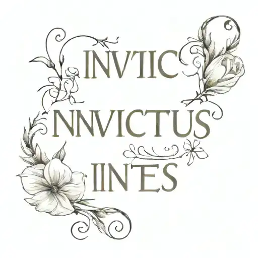 invictus text and flowers growing tattoo design idea