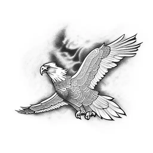 A tattoo of an eagle in flight with intricate patterns inspired by Romanian history tattoo design idea
