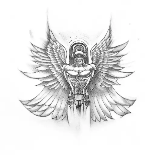 A tattoo of a dumbbell with wings and a halo, symbolizing strength and godliness tattoo design idea