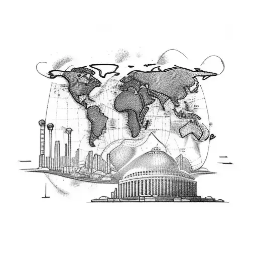 A tattoo of a sports stadium with a world map as the field tattoo design idea