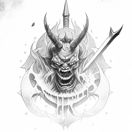 demon with 2 swords apocalypse horsman  tattoo design idea