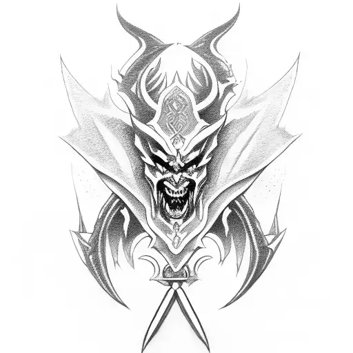 demon with 2 swords  tattoo design idea