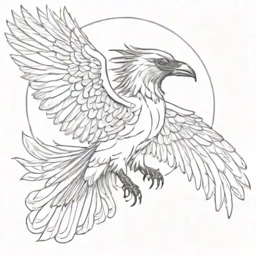 Combine elements of Greek mythology with the Crow Morrigan, depicting her as a powerful goddess of war and destiny tattoo design idea